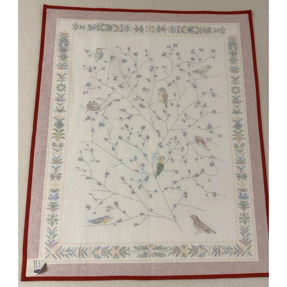 Francois Le Villec Quimper Tea Towel French Birds Hummingbird Winter Berry Flaws